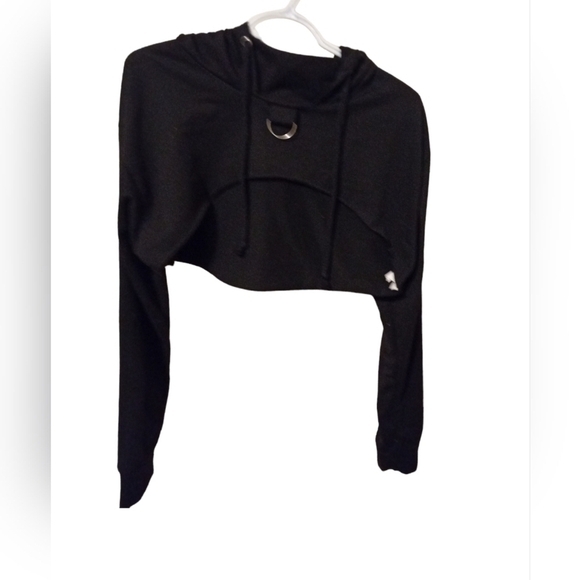 Shein Cropped Bolero Drawstring‎ Black Sweater Crop Top Tiny Top Size L - Picture 1 of 5